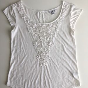American Eagle White Top with Floral Lace Detail